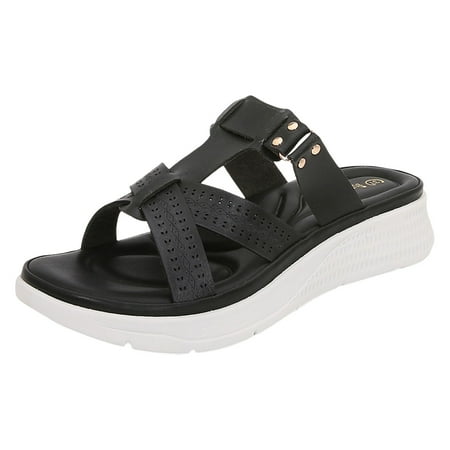 

Hessimy Women’s Orthopedic Arch Support Flowers Clip Toe Sandals 2052 Summer Plus Size Breathable Wedge Comfortable Walking Sandals(Black 41)