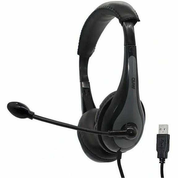 AVID Education AE-39 USB Headset with Microphone and Inline Controls, Gray