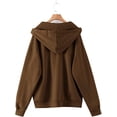 thumbnail image 2 of Women's Zip Up Long Sleeve Oversized Drawstring Hoodie Hooded Sweatshirt,Chocolate Brown,M, 2 of 6