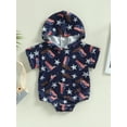 thumbnail image 2 of CIYCuIT Baby Boys Girls 4th of July T-shirt Romper Star Cow Print Short Sleeve Hooded Jumpsuit Newborn Infant Cute Summer Bodysuit with Pocket 3M 6M 12M 18M, 2 of 9
