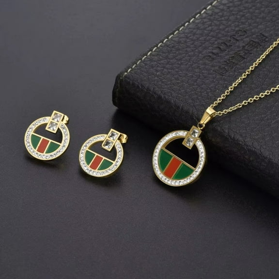 High Fashion Women Multi Color Pendant Chain Jewelry Set Wedding Party Necklace and Earrings