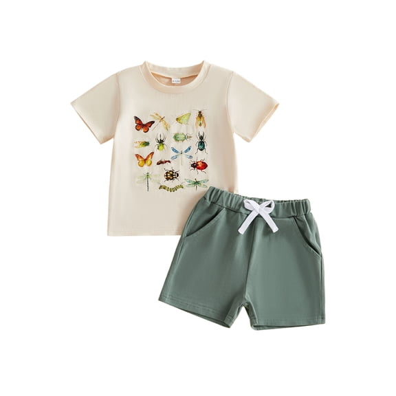 BemeyourBBs Toddler Baby Boy Summer Outfit Cute Infant Boys Clothes Animal Insect Print Short Sleeve T-shirt and Solid Shorts 2 Piece Set