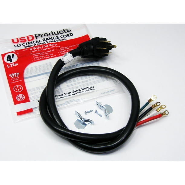 Range Oven Electric Power Cord 4 Prong Wire 50 Amp 4' Foot Heavy Duty