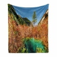 thumbnail image 1 of Nature Soft Flannel Fleece Throw Blanket, Idyllic Fall Landscape with a Creek Among the Forest in National Park Valley Art, Cozy Plush for Indoor and Outdoor Use, 70" x 90", Green Amber, by Ambesonne, 1 of 6
