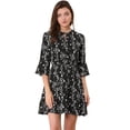 thumbnail image 1 of Vestido Con Dobladillo Con Volantes Y Cuello Anudado Con Mangas 3/4 Y Campana Floral Para Mujer Negro M, 1 of 6