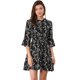 thumbnail image 1 of Vestido Con Dobladillo Con Volantes Y Cuello Anudado Con Mangas 3/4 Y Campana Floral Para Mujer Negro M, 1 of 6
