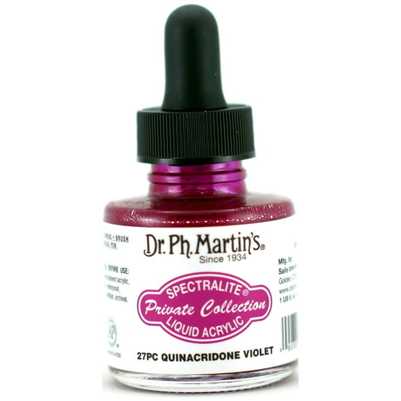 Dr. Ph. Martin's® Spectralite Private Collection Liquid Acrylics (27PC) Arcylic Paint Bottle, 1.0 US fl oz, Quinacridone Violet, 1 Bottle