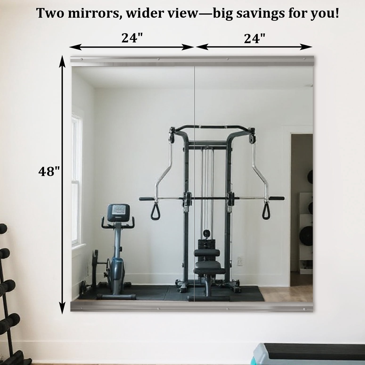 BEAUTYPEAK 48"x 24"-2PCS Home Gym Frameless Mirror Full Length Tempered Glass Wall Mirror