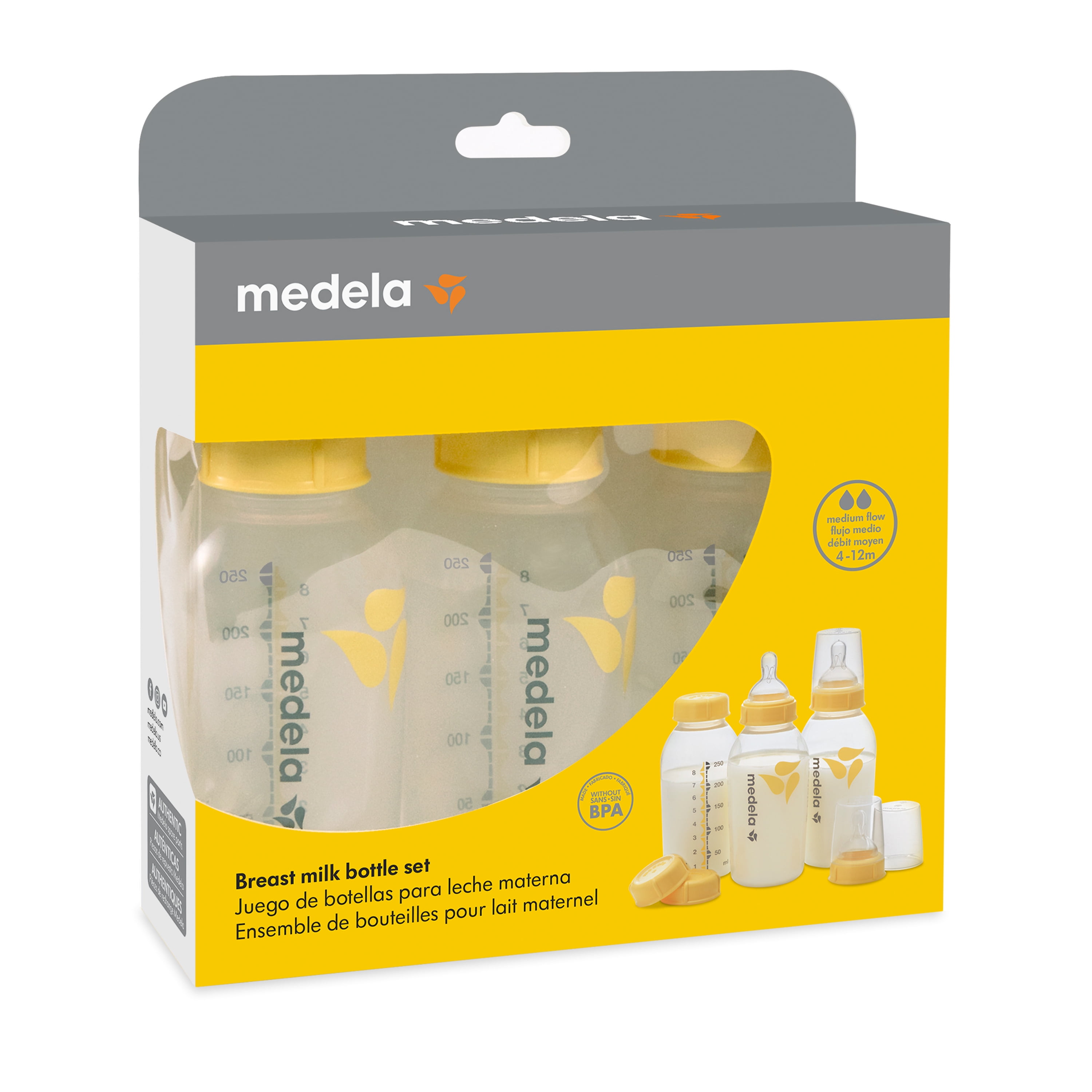Medela 3 Pack Medium Flow Wide Base Nipple Breast Milk Bottle Compatible  #87134