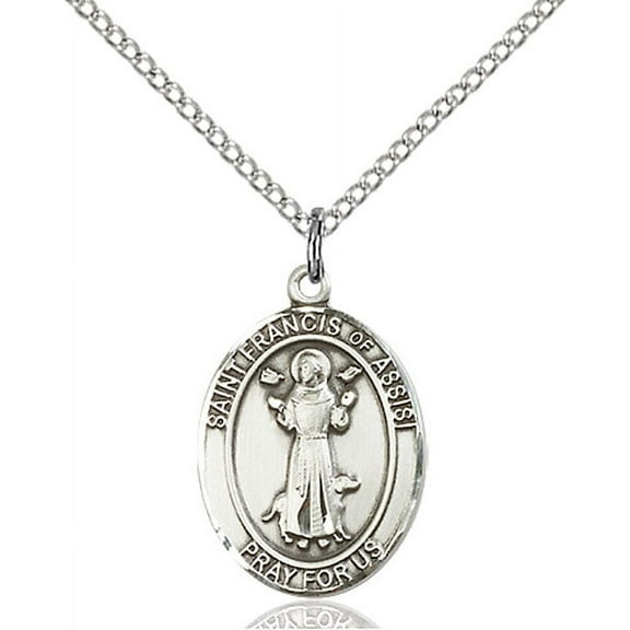 Extel Medium Oval Sterling Silver St. Francis of Assisi Pendant with 18" chain, Made in USA