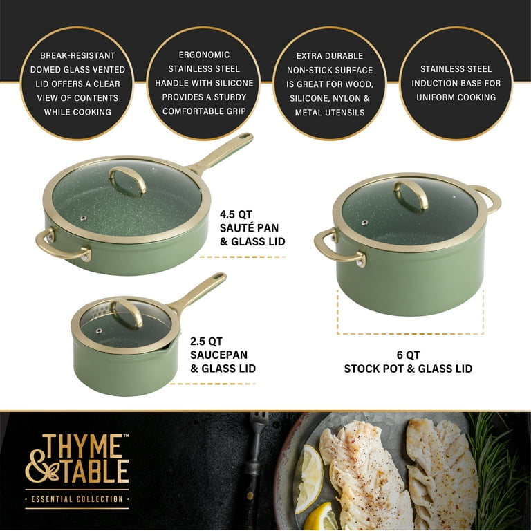Thyme & Table Nonstick 12 Piece Supreme Cookware Set, Olive