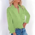 thumbnail image 2 of BLVB Cotton Linen Shirts for Women Long Sleeve V Neck Collared Work Tops Comfy Pockets Office Blouses T Shirts Army Green, 2 of 7