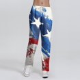 thumbnail image 3 of Women's Comfy Casual Pajama Pants Patriotic Print Drawstring Palazzo Lounge Pants Wide Leg 4th of July, 3 of 6