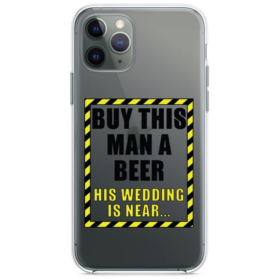 DistinctInk Clear Shockproof Hybrid Case for iPhone 11 Pro (5.8" Screen) - TPU Bumper Acrylic Back Tempered Glass Screen Protector - Buy This Man a Beer His Wedding is Near