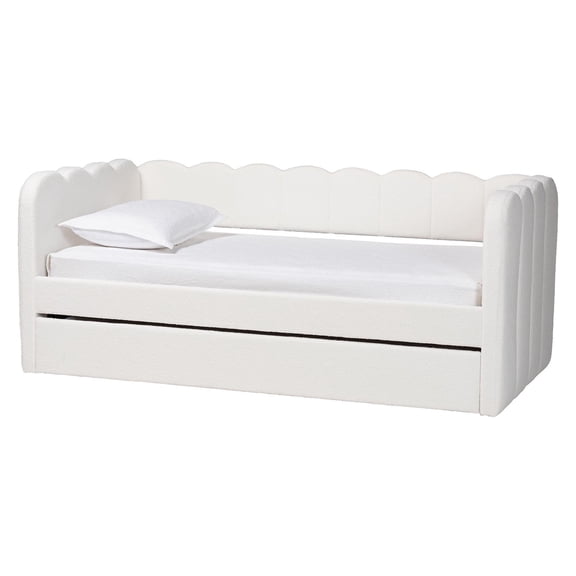 Baxton Studio Palmer Cream Teddy-Bear Fabric Daybed with Rolling Trundle Twin