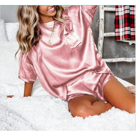 

2021 New Round Neck Short Sleeve Pocket T-Shirt Shorts Pajama Set