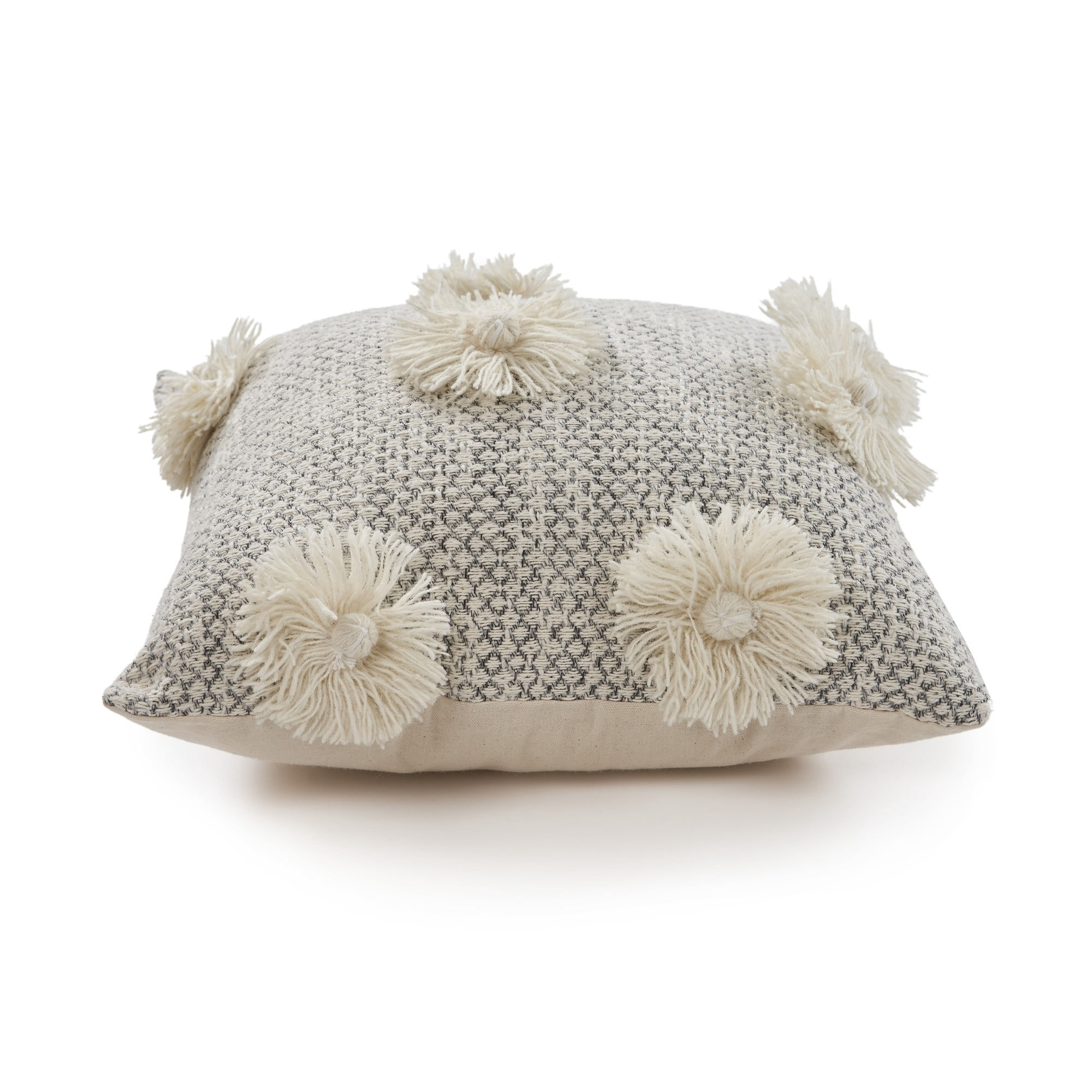 Laddha Home Designs Handwoven Geometric Floral Throw Pillow Cover - 18" - Gray and Beige