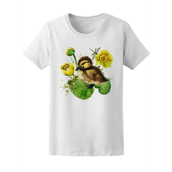 Cute Duck Lake Frog Water Lily T-Shirt Women -Image by Shutterstock, Female Large