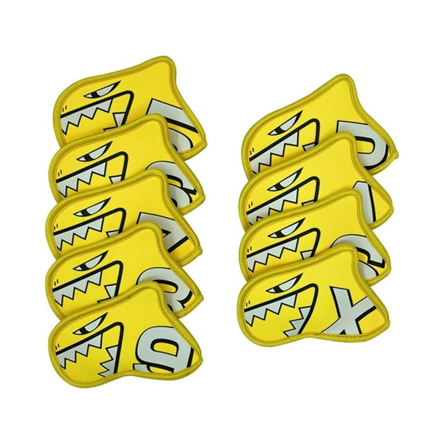 pitrice 9Pcs Golf Iron Covers Set Outdoor Sports Wear Resistant Golf Club Headcovers Light Green Yellow 14x10cm