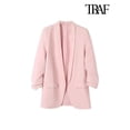 thumbnail image 5 of TRAF-Chaqueta abierta para mujer, abrigo Vintage de manga larga plisada con bolsillos y solapa, prendas de vestir exteriores elegantes, 5 of 5