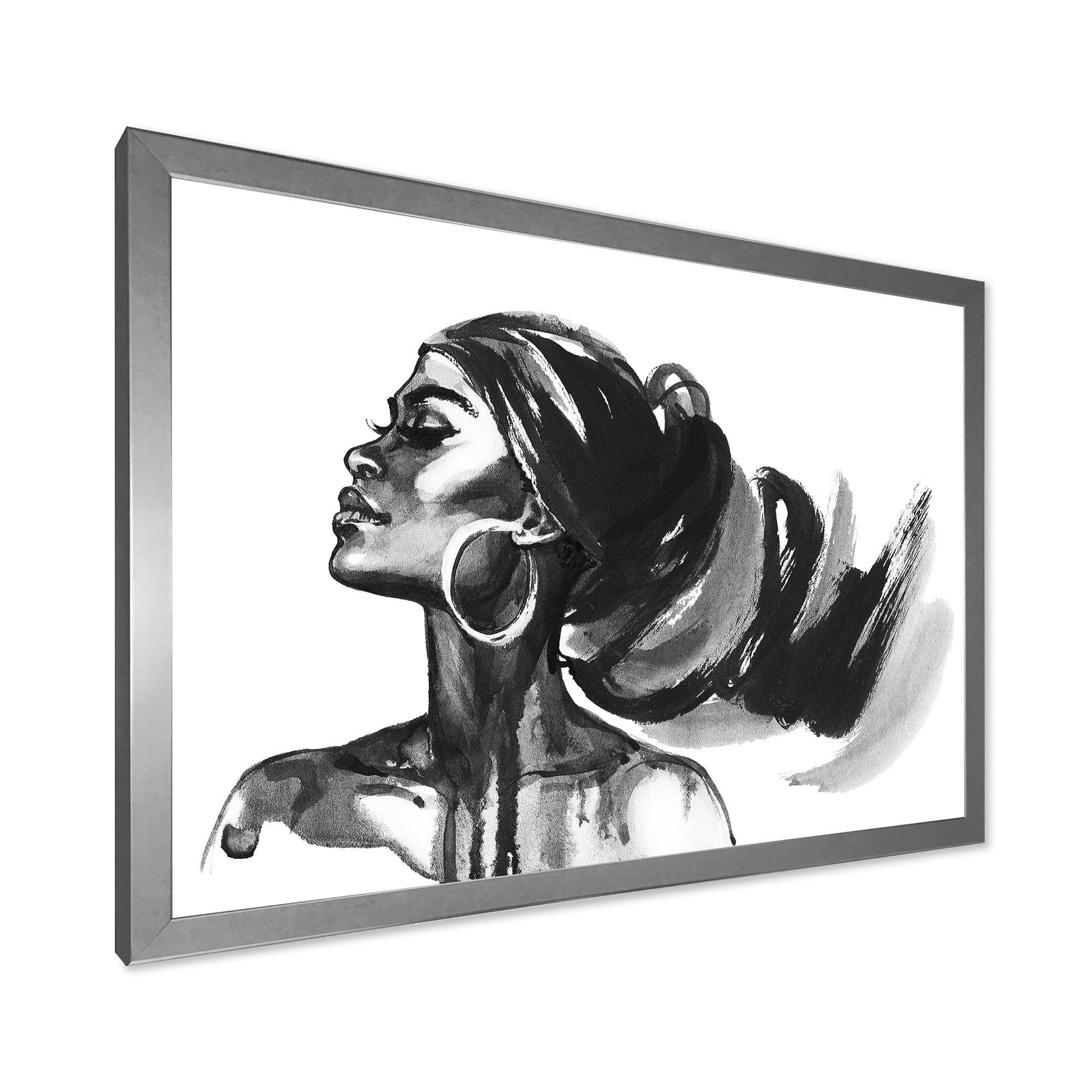 Designart 'Black and White Portrait of African American Woman IV' Modern Framed Art Print