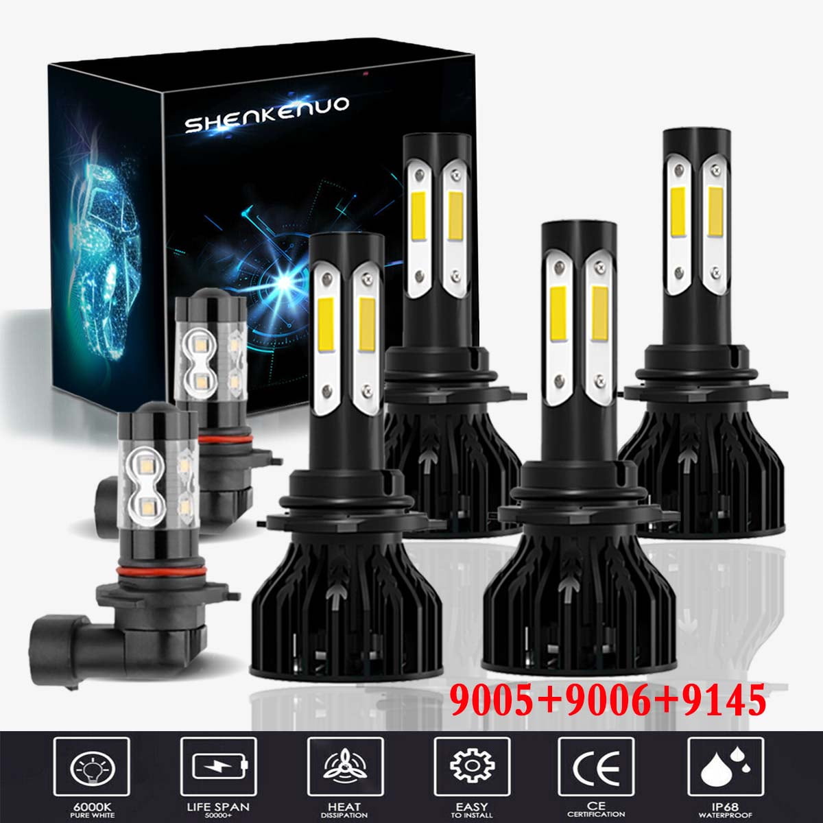 9005+9006+9145 LED Headlight Fog Bulb Kit for Chevy Silverado 1500 2500 HD 03-06 