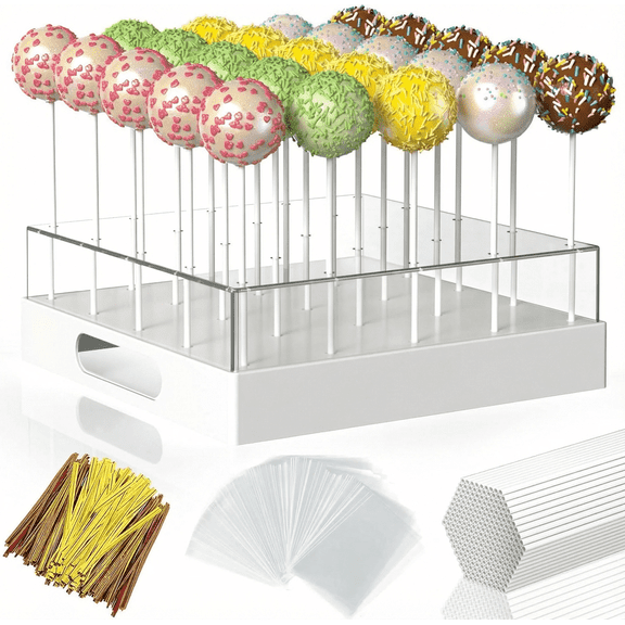 Cake Pop Stand,25 Holes Clear Cake Pops Display Holder,Cake Pop Sticks Kit, Candy Pop Holder,cake pop mold for Party,Wedding,Birthday(White,1-Pack)