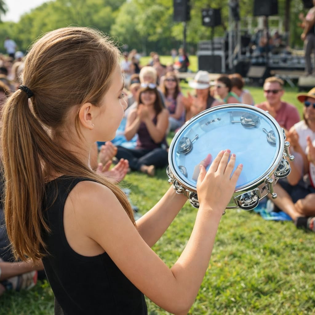 10 Inch Double Row Tunable Tambourine Hand Held Percussion Instrument With Tuning Key For Church Choir Band Adults Blue
