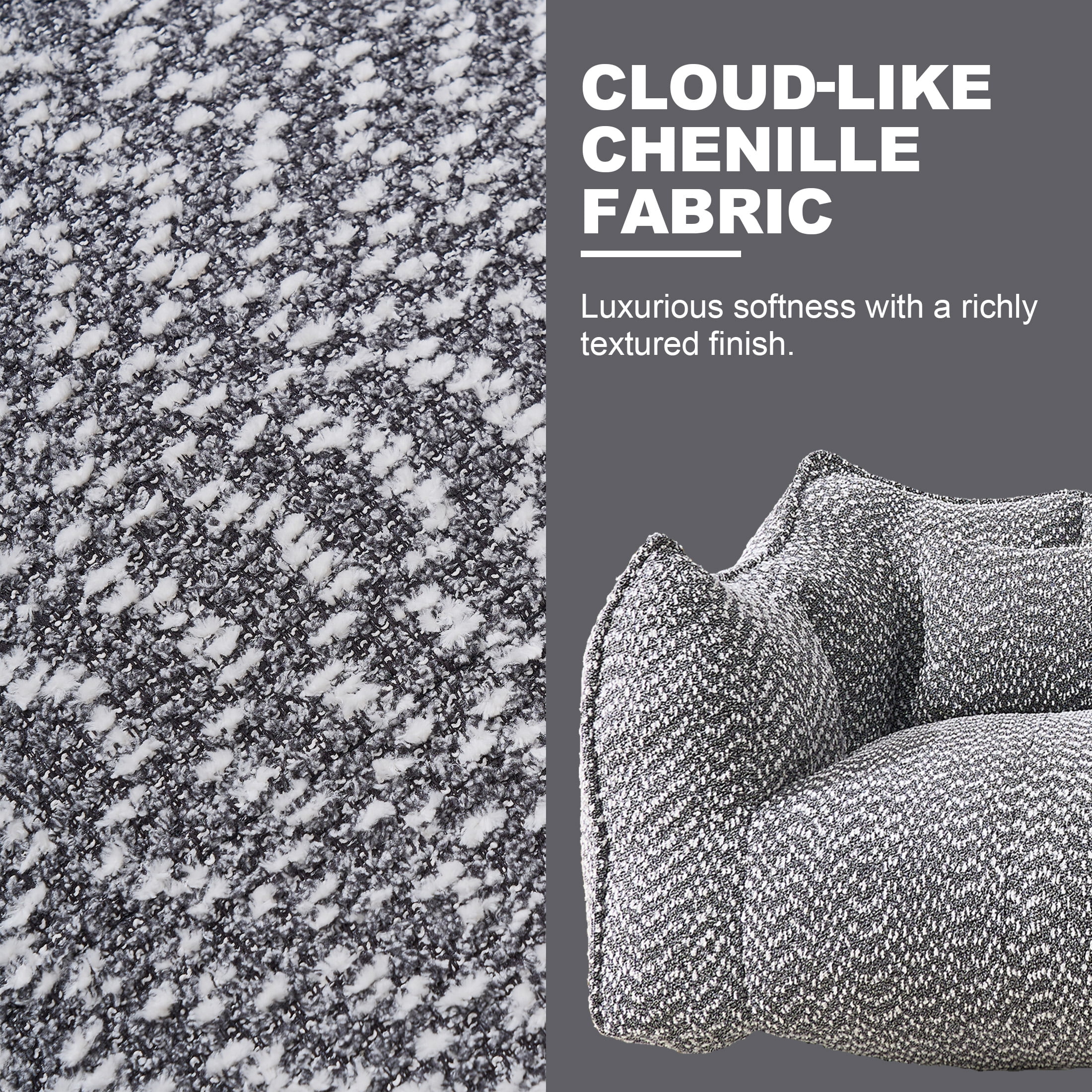 Aukfa Cloud Comfy Sofa, 24.4" Deep Seat Loveseat Couch for Living Room, No Assemble,Chenille,Gray