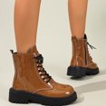 thumbnail image 2 of Willtoo Women Mid Calf Booties Faux Sequin Leather Non Slip Boot Lace Up Round Toe Platform Booties Motorcycle Slouchy Bootie, 2 of 6