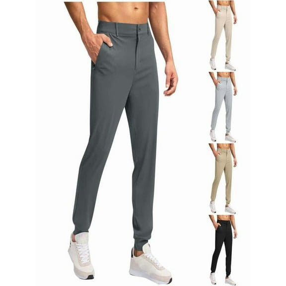 SGFCWSX Jogging Pants for Men Golf ,Solid Casual Zippered Pocket Breathable Athletic Sportswear Trousers Dark Gray L