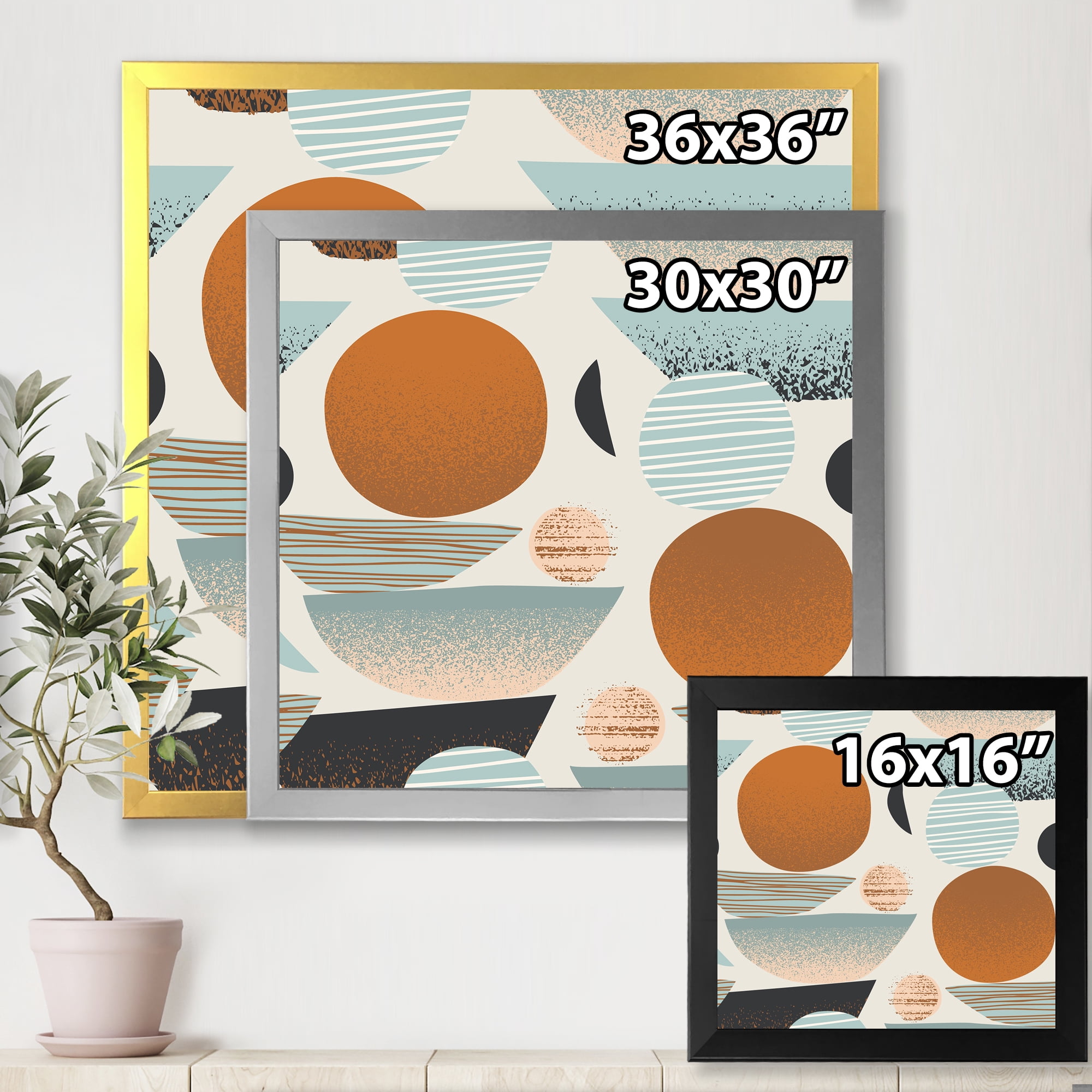 Designart 'Retro Shapes With Abstract Moons and Suns I' Modern Framed Art Print