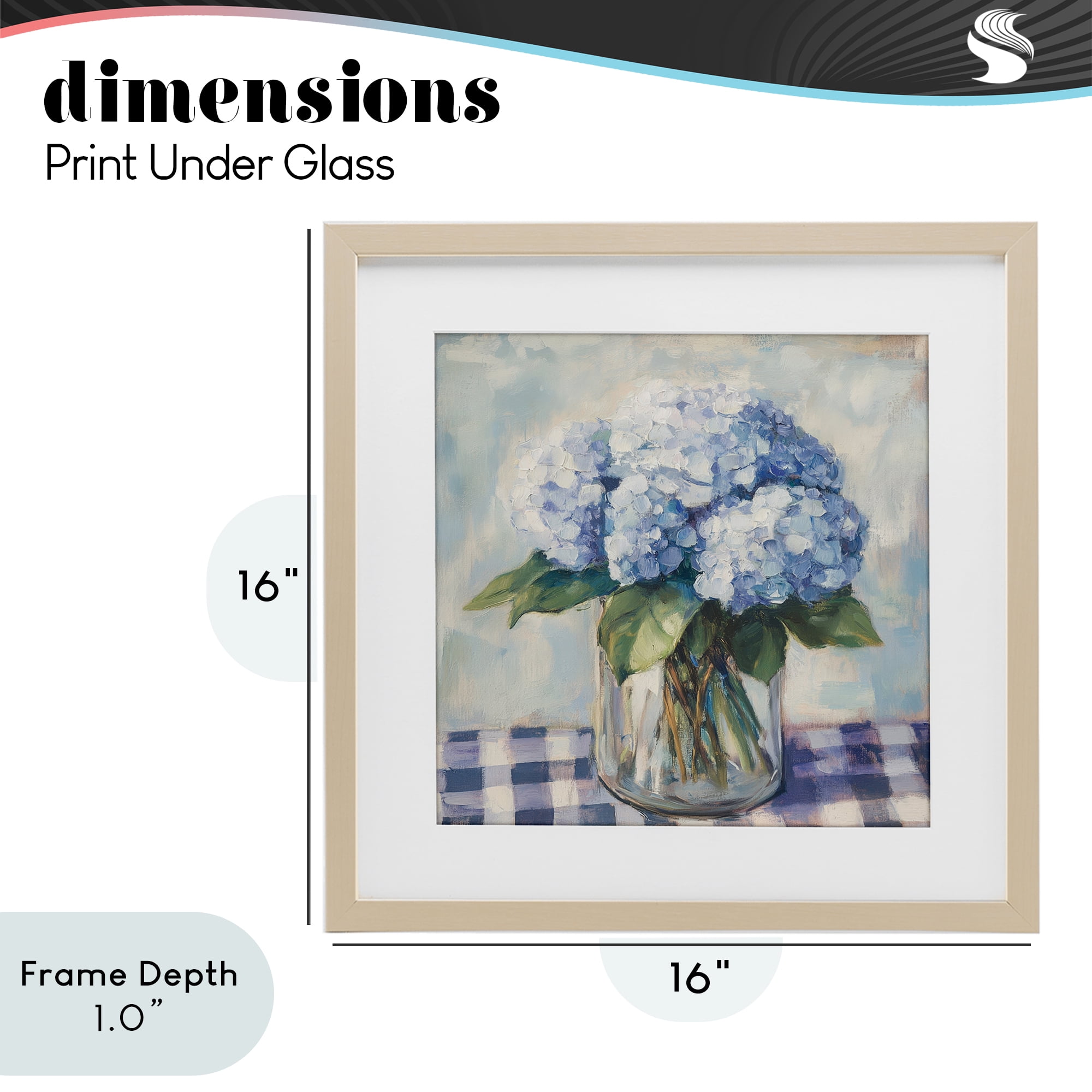 Stupell Industries Hydrangeas on Gingham Tablecloth Birch Framed Print Under Glass, design by Petal Prints Design