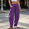 thumbnail image 2 of TEAJOPSUU Womens Elastic Waist Harem Pants Cotton Blend Casual Tapered Baggy Wide Leg Trousers with Pockets Summer Daily Beach Wear Purple, 2 of 7