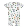 thumbnail image 4 of Watercolor Safari Animals Baby Rompers Boy Girl Elephant Zebra Leopard Monkey Giraffe Hippo Tropical Leaves Newborn Infant Clothes Summer Short Sleeve Jumpsuit Playsuit Bodysuit, 4 of 6