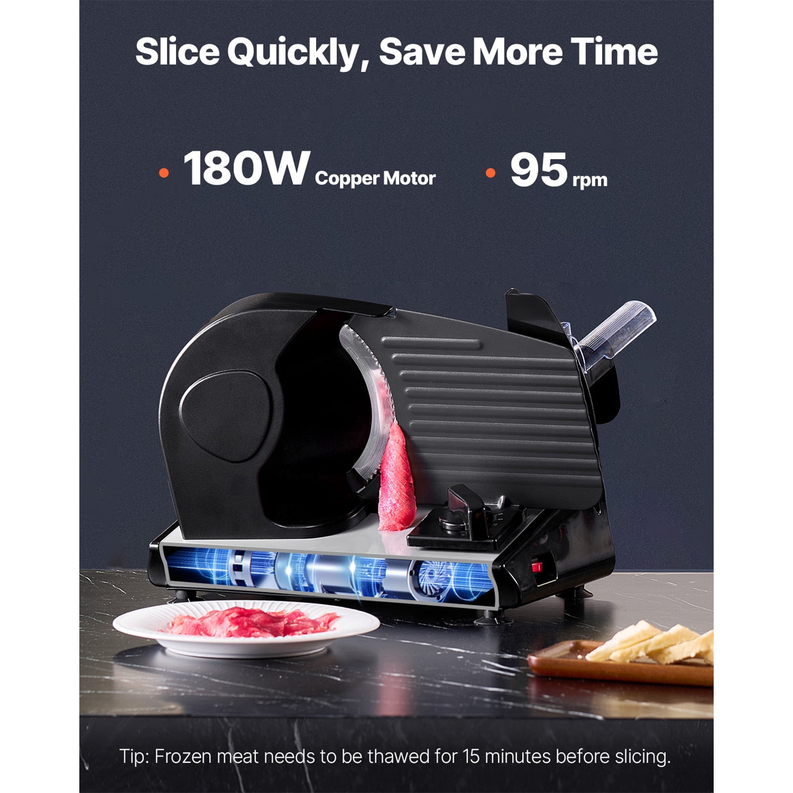 BENTISM 7.5" Commercial Meat Slicer 180W Electric Deli Slicer for Meat Veggie Bread with two Premium SUS420 Blades