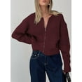 thumbnail image 6 of Women'S Zip Up Sweaters Drop Shoulder Long Sleeve Crew Neck Cardigan Casual Solid Loose Fit Knit Jacket Wine Red S, 6 of 8