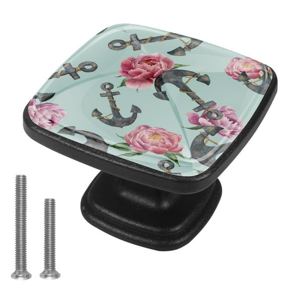 4 Pcs Cabinet Handle Drawer Pulls Anchor Knobs with Screws Square Furniture Office Cabinet Knob Decoration