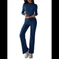 thumbnail image 2 of Conjuntos de 2 Piezas para Mujer, Larga, Cuello Redondo, Pantalones Acampanados de Cintura Alta, Conjuntos de Chándal, Ropa de Calle. Azul Real M, 2 of 10