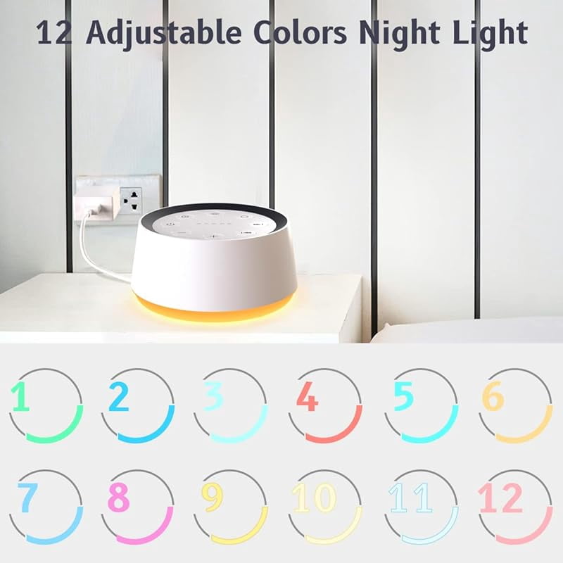 Brown Noise Sound Machine with 30 Soothing Sounds 12 Colors Night Light White for Adults Baby Kids Sleep Machines Memory Function 36 Volume Levels 5 Timers Home Office Travel