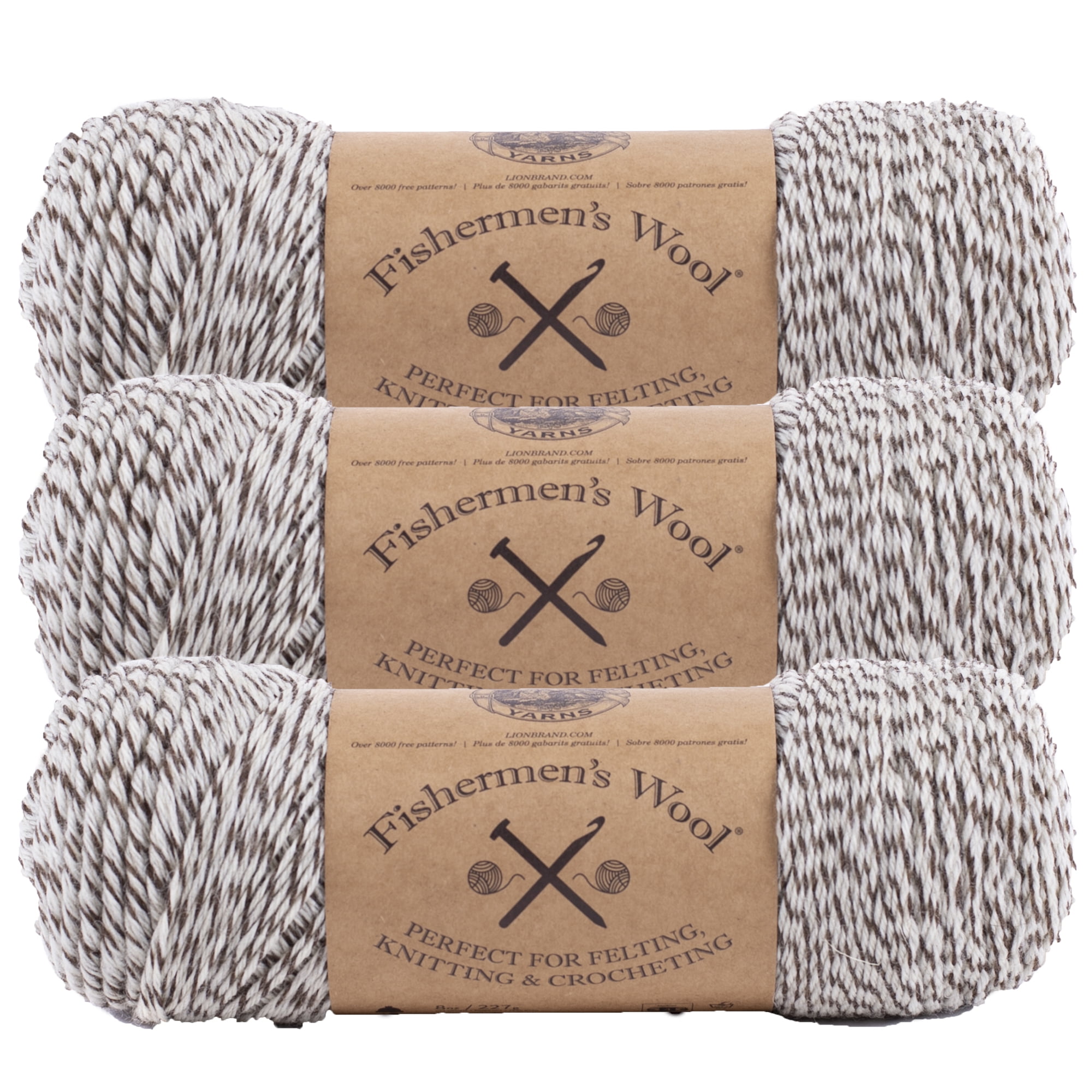 Afectar radiador arcilla Lion Brand Yarn Fishermen's Wool Oak Tweed Pure Wool Medium Wool Brown Yarn  3 Pack - Walmart.com