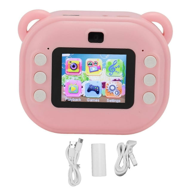 Appareil photo instantané pour enfants, 24 MP, 1080 P, écran HD 2 pouces, double objectif, carte mémoire 32 Go, cadeau de Noël ou d'anniversaire, rose