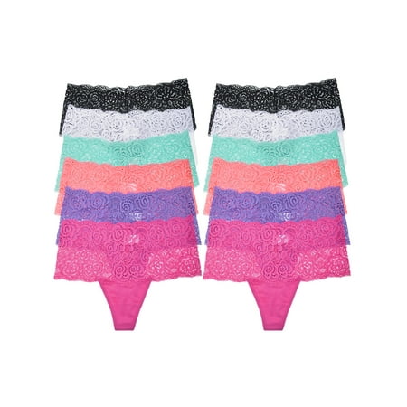 

Angelina Cotton Thong Panties with Flower Lace Waist (12-Pack)