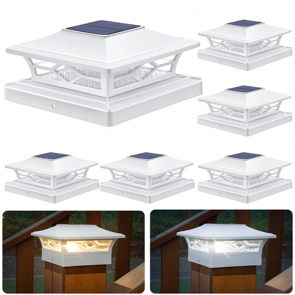 Solar Post Cap Lights with 8 RGB Colors and Multicolor Flow, Ultra-Bright Clear Lens, IP65 Waterproof for 4x4 5x5 6x6 Wood & Vinyl Fence Posts, 8 Pack White