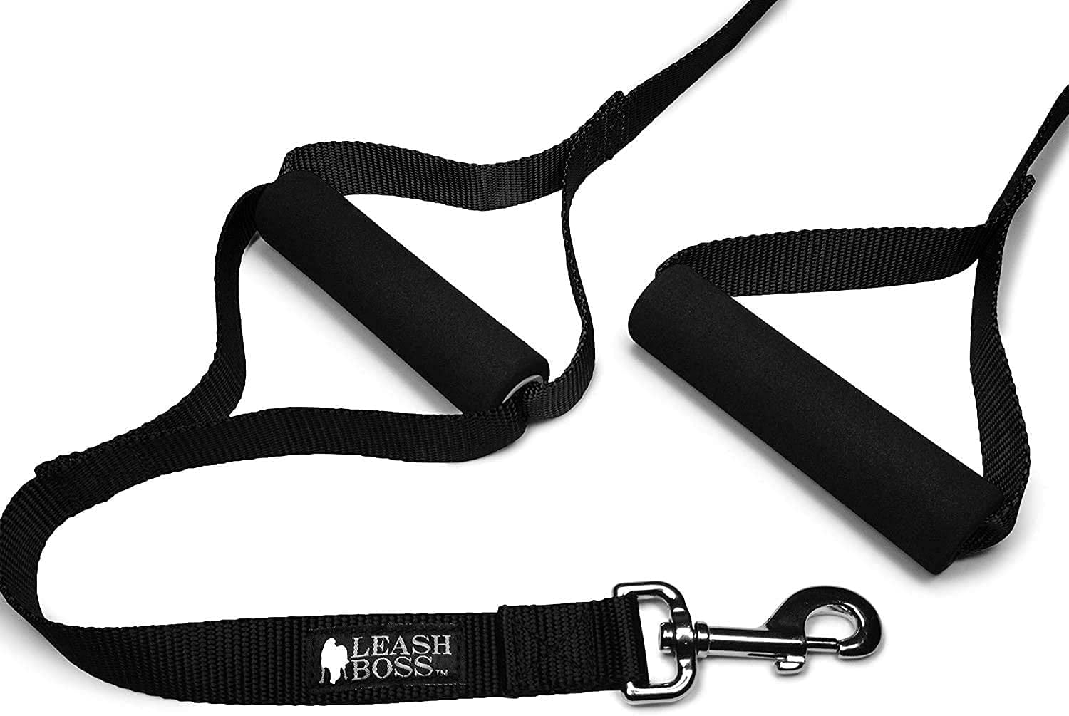 Leashboss Heavy Duty Dog Leash with Double Handle, 5 ft No Pull Training Lead, Black