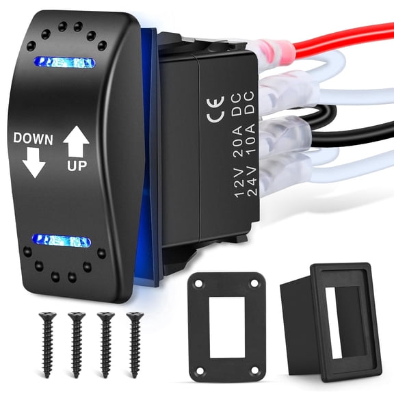 Nilight Down Up Polarity Reverse Blue LED Switch DPDT 20A 12V 24V 7PIN Momentary Rocker ON Off ON Toggle with Jumper Wires and Adaptor for Control Motor for Hoist Crane Linear Actuator