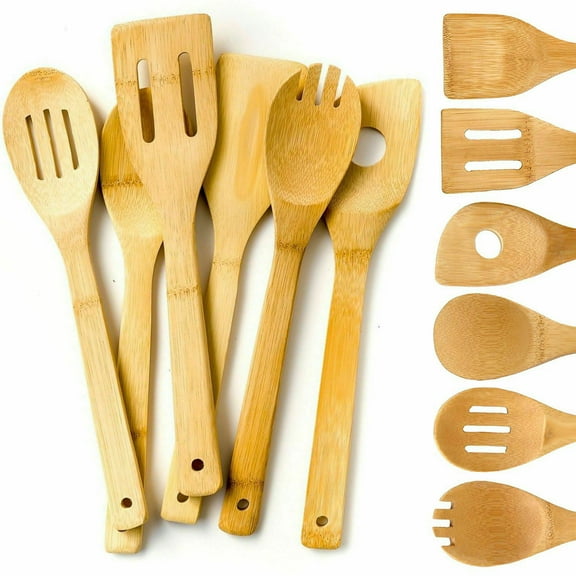ZOUYUE 6 Piece Wooden Cooking Utensil Set Bamboo Kitchen Spatula Spoons Tools Wood Kit