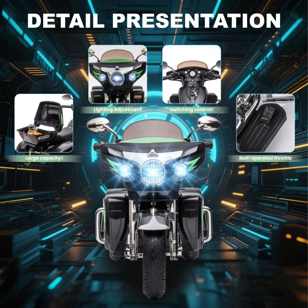 DNWRZCJXY 12V Kids Electric Motorcycle for Ages 3-8 | ASTM/CPC Certified 3-Wheel Ride-On Toy with 1-Hour Battery & Bluetooth|Max 100lbs|Black