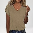 thumbnail image 2 of Puntoco Short Tops Blouses for women Clearance Women's Casual Short Sleeve Solid Ladies Round Neck Top Blouse Khaki M(M), 2 of 6