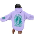 thumbnail image 3 of Goindgs Oversized Sweatshirt for Women Loose Beach Letter Duplex Printed Long Sleeved Pullover Hoodie with Pockets Pullover Sweatshirts Fall Outfits Purple-L, 3 of 7